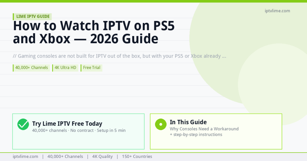 Lime IPTV — How to Watch IPTV on PS5 and Xbox — 2026 Guide